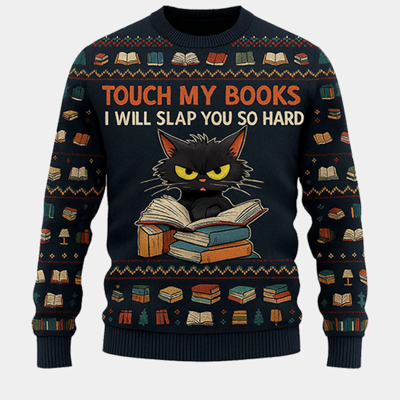 Personalized Fierce Cat Reader Ugly Christmas Sweater Gift for Librarians Book Enthusiasts