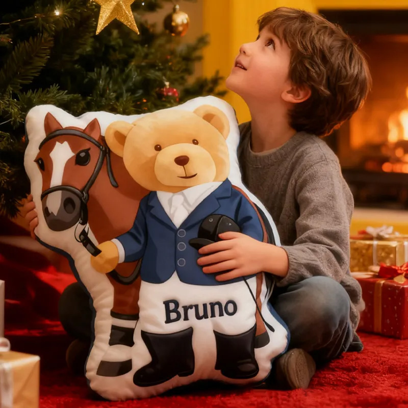 Personalized Equestrian Teddy Bear Pillow Graphic 3D Print for Riding Enthusiasts Horse Lovers Rider Racing Soft and Funny Home Decor