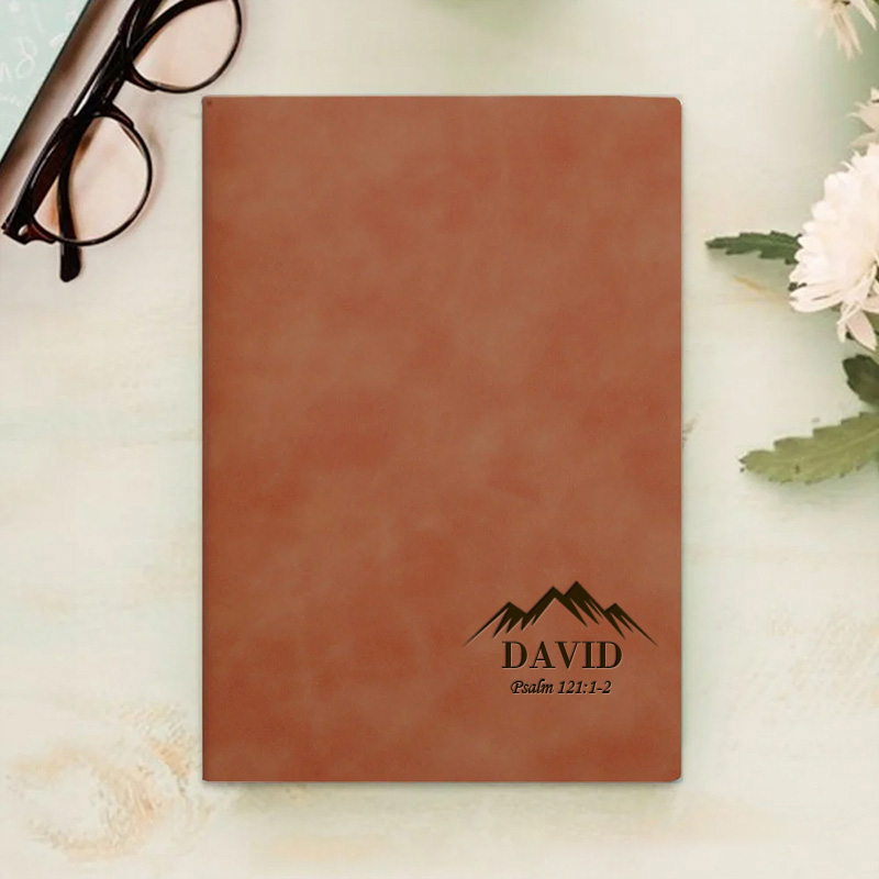 Personalized Mountain Prayer Journal Leather A5 Notebook with Name Birthday Gift Easter Christmas Gift for Men and Boys