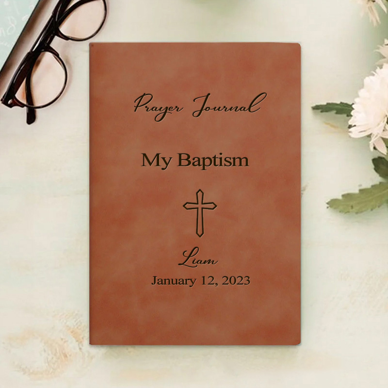 Personalized Baptism Prayer Journal Leather A5 Notebook with Name and Date Bible Study Notebook Baptism Gift for Boys and Girls
