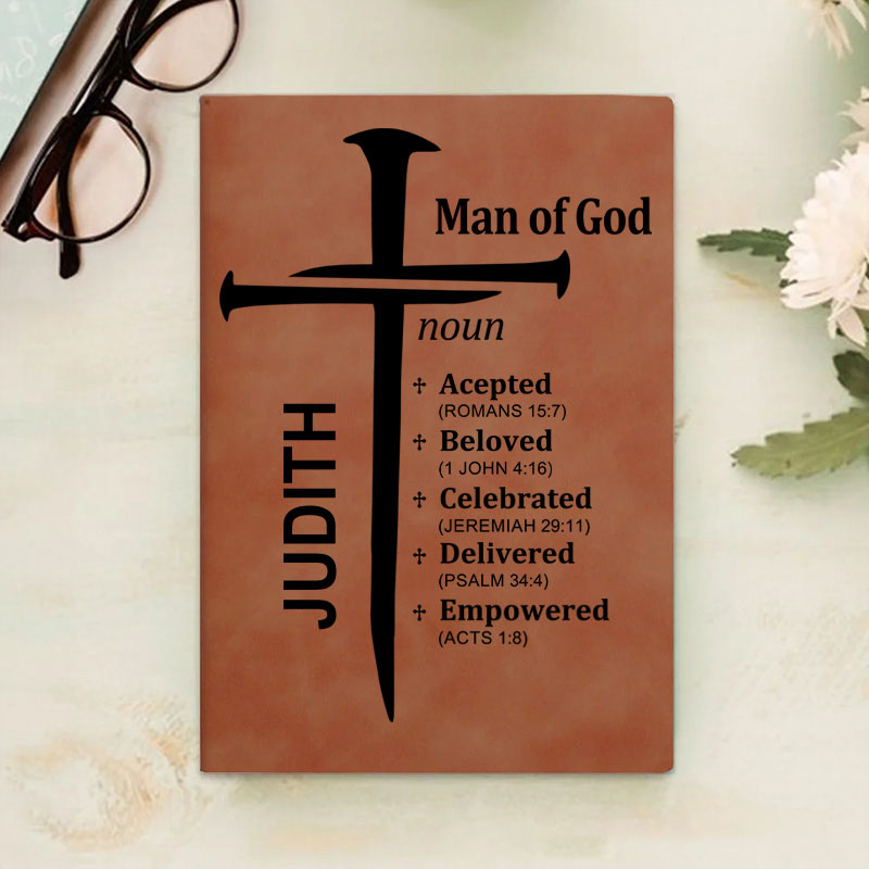 Personalized Nail Cross of God Bible Verse Prayer Journal Leather A5 Notebook with Name Church Study Birthday Gift Religious Gift for Family Friends
