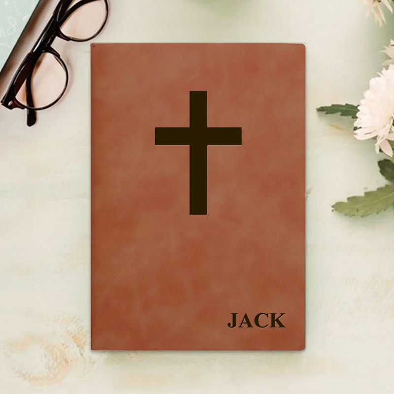Personalized Cross Daily Prayer Journal Leather A5 Notebook with Name Christian Gift for Men Women Religious Bible Verse Gift Pastor Notebook Gift