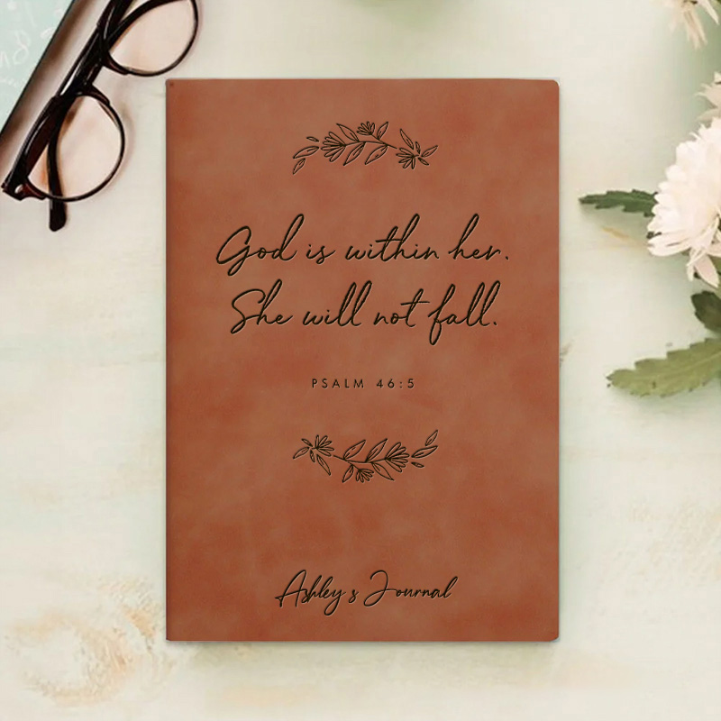 Personalized Psalm 46:5 Prayer Journal Leather A6 Devotional Notebook with Name Custom Christian Notebook Religious Faith Gift Christian Gift for Her