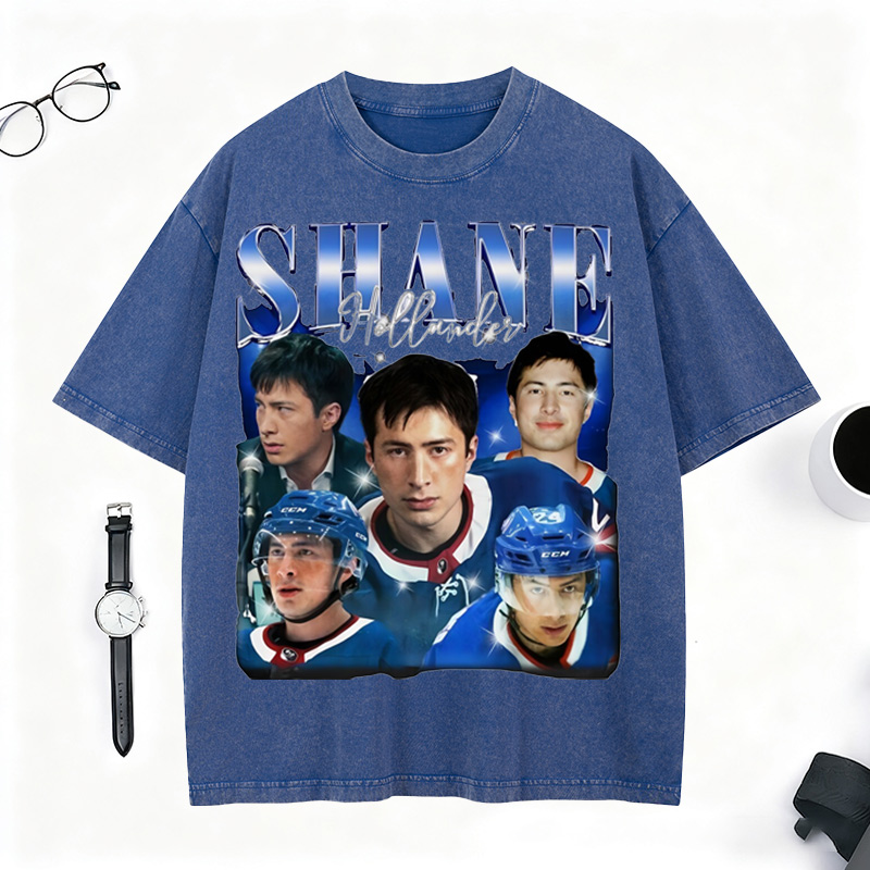 Personalized Ice Hockey Fans Washed T-Shirt with Custom Blue Lightning Image Gift for Fans