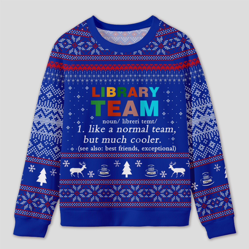 Personalized Library Team Themed Ugly Sweater Festive Gift for Book Loves