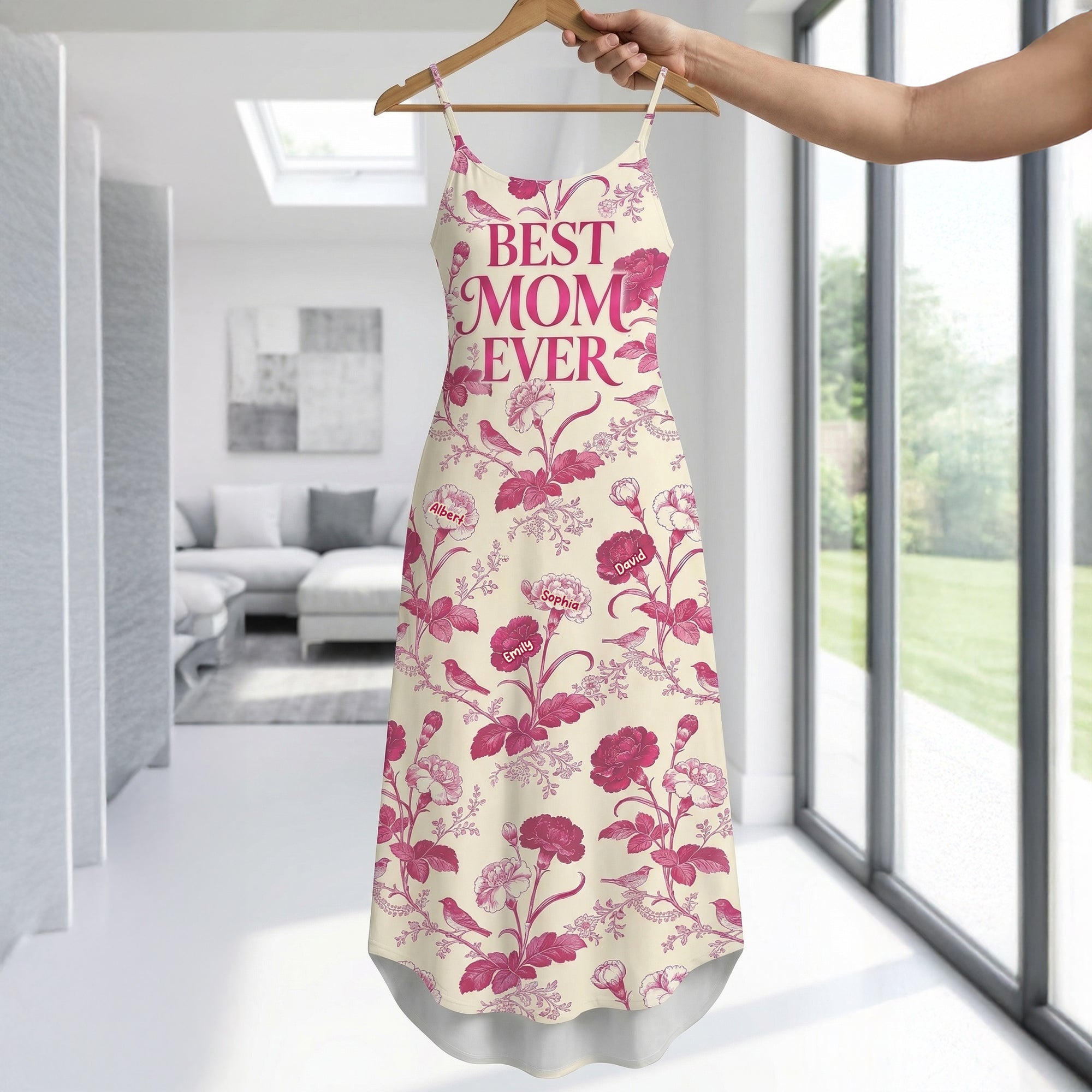 Personalized Flower Toile de Jouy Suspender Maxi Dress Gifts For Mom Mother's Day Gifts