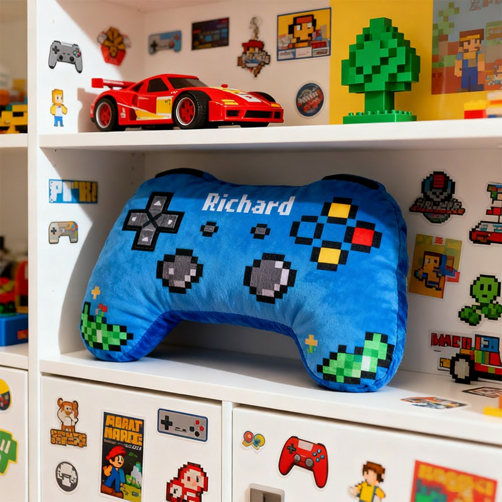 Personalized Graphic 3D Print Pixel Style Game Controller Shaped Pillow for Game Lovers Plush Pillow Christmas Gift for Kids