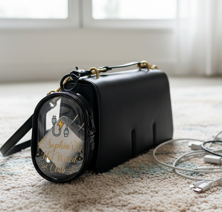 Personalized Travel Cable Organizer Bag  Custom Name Portable Charger Storage Case with Waterproof Transparent Window and  Hook  for Travelers