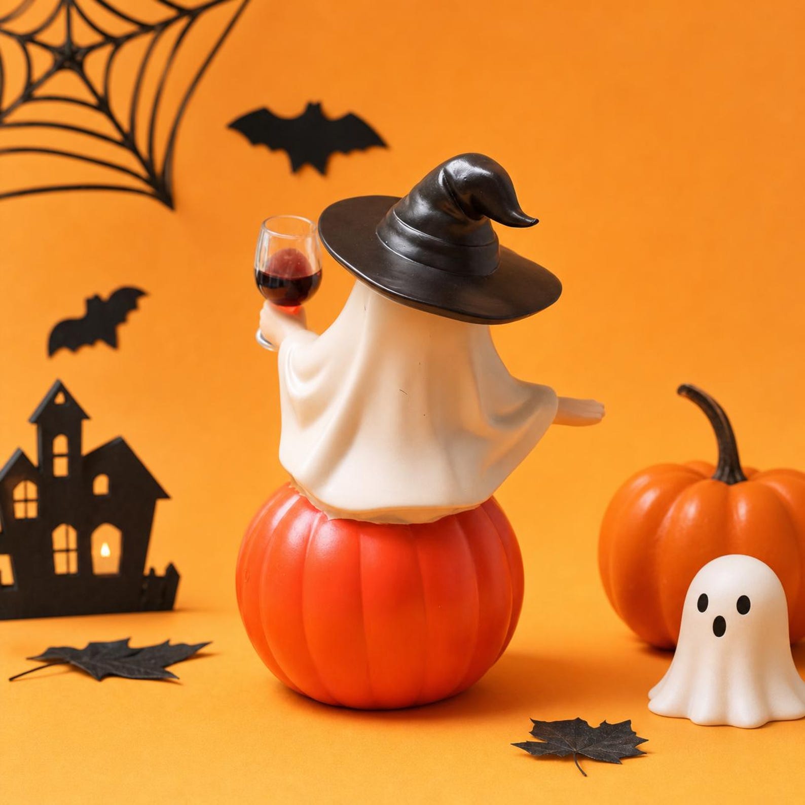 Halloween Tipsy Ghost Witch Statue Desk Ornament Halloween Pumpkin Decor