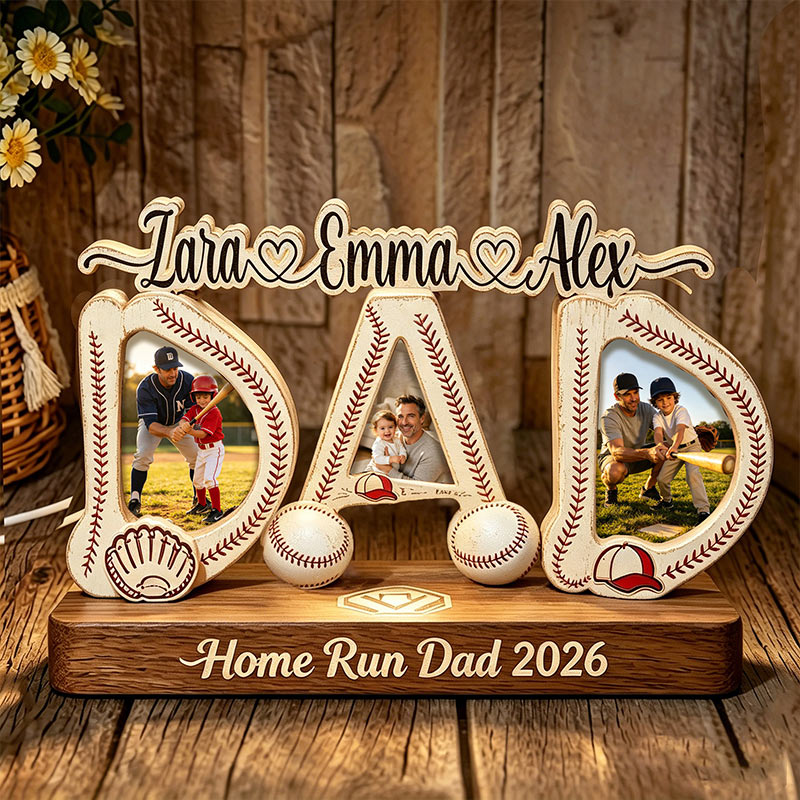 Personalized Baseball Desktop Wooden Home Dector Custom Name and Photo Baseball Dad Father's Day Gift