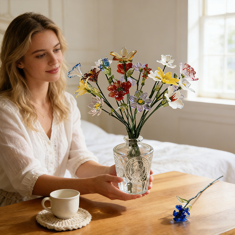 Personalized Glass Birthday Flowers Mother's Day Gifts Handcrafted Birth Flowers
