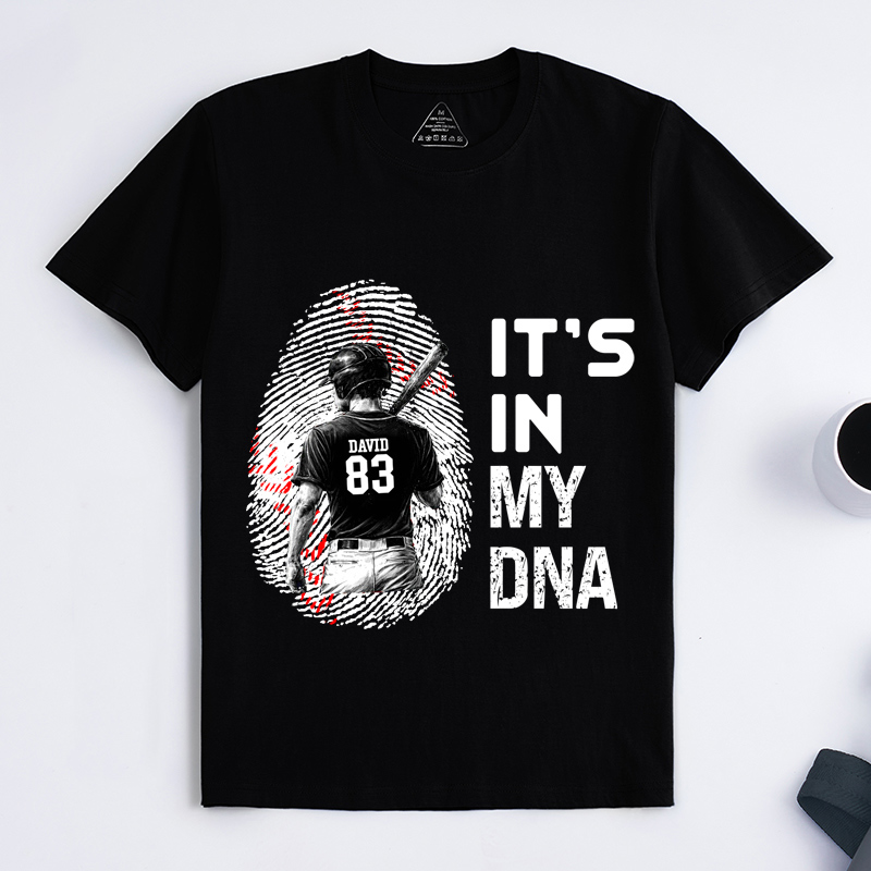 Personalized Baseball T-Shirt It's In My DNA Custom Name and Number Gift for Baseball Lovers