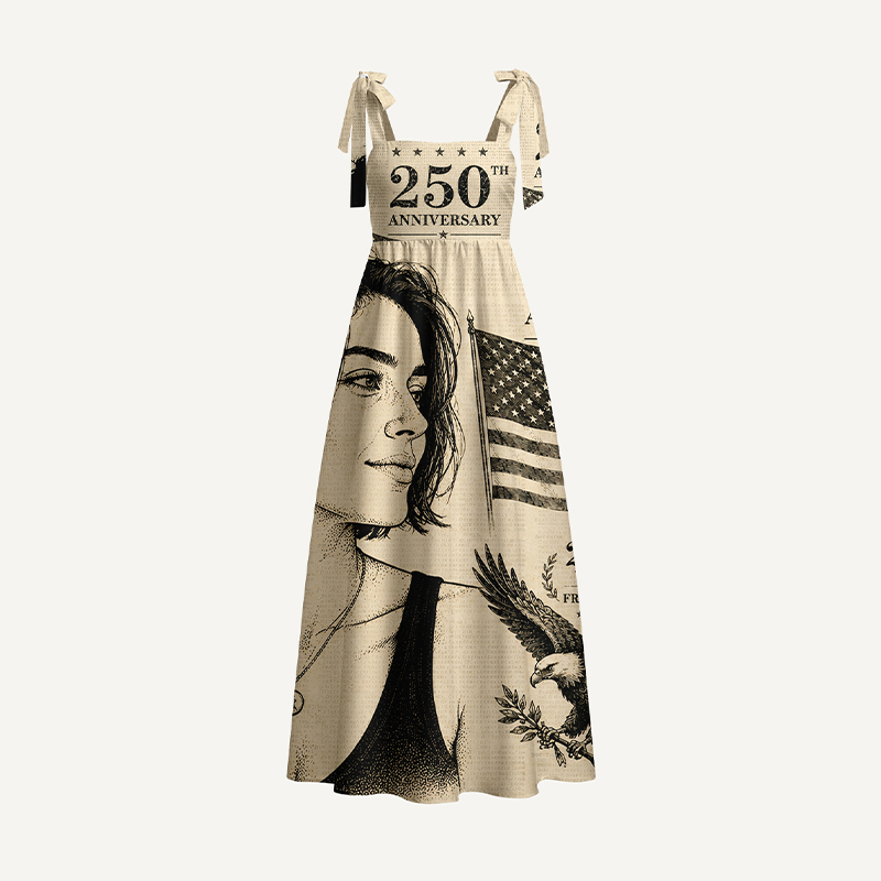 Personalized American 250th Anniversary Maxi Dress Retro Style Spaghetti Strap Custom Photo for Independence Day