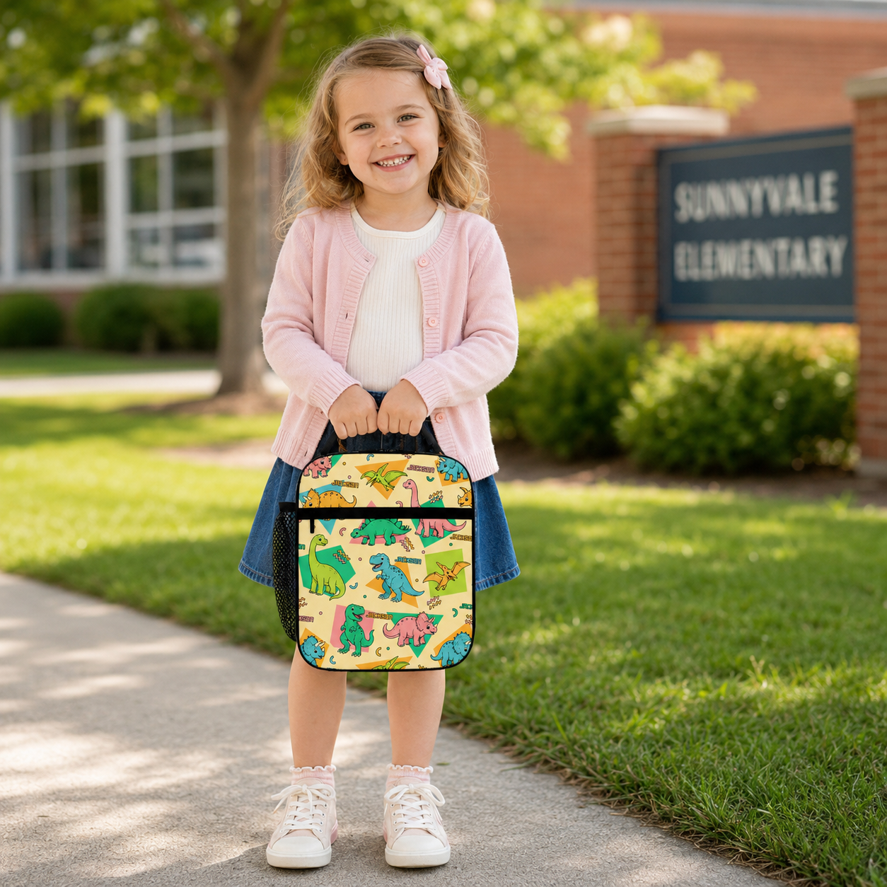Personalized Colorful Cartoon Dinosaur Kids Back To School Insulated Reusable Snack And Meal Tote Box Lunch Bag