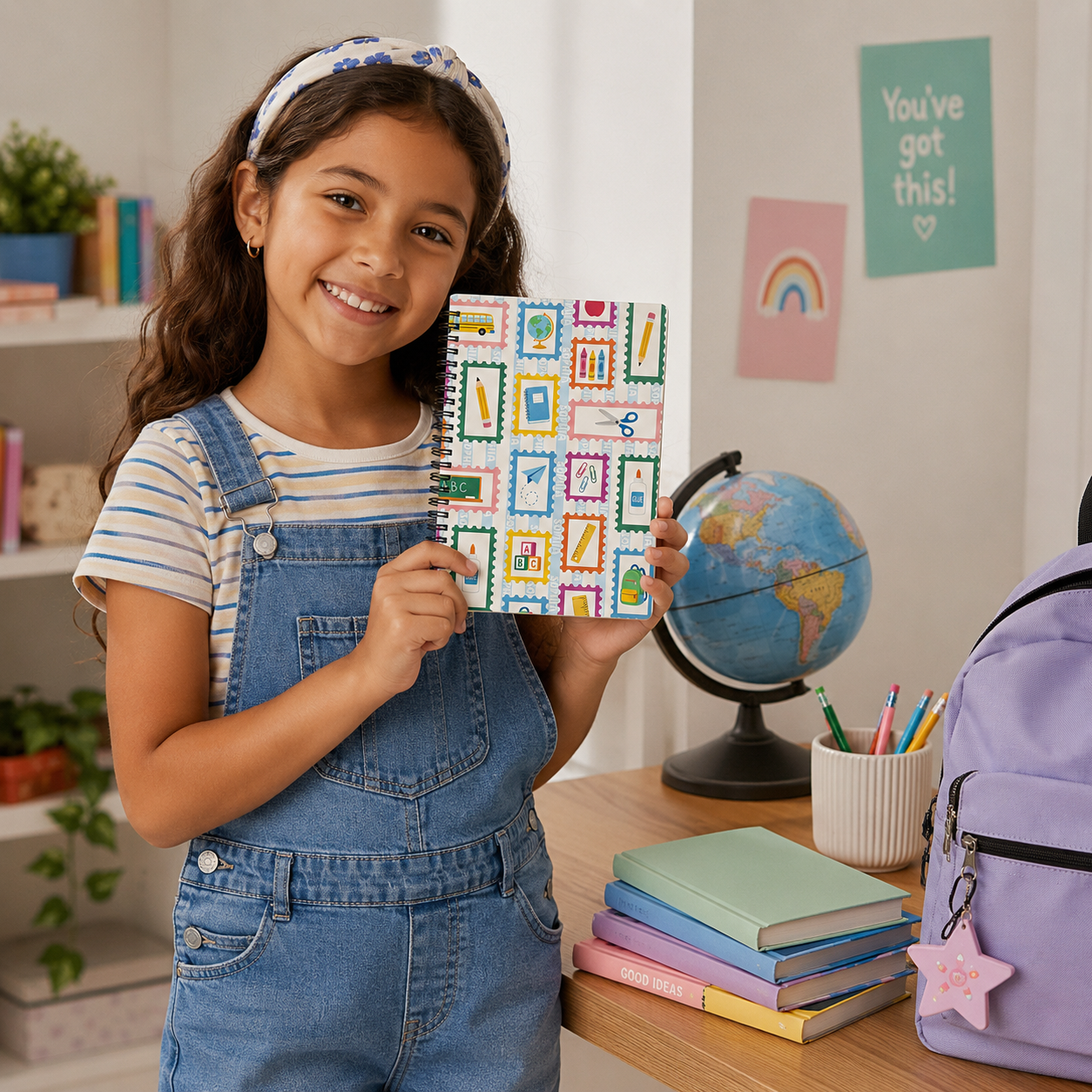 Personalized Colorful School Icons Pencils Books Apples Crayons Rainbow Back To School Kids Name Spiral Notebook
