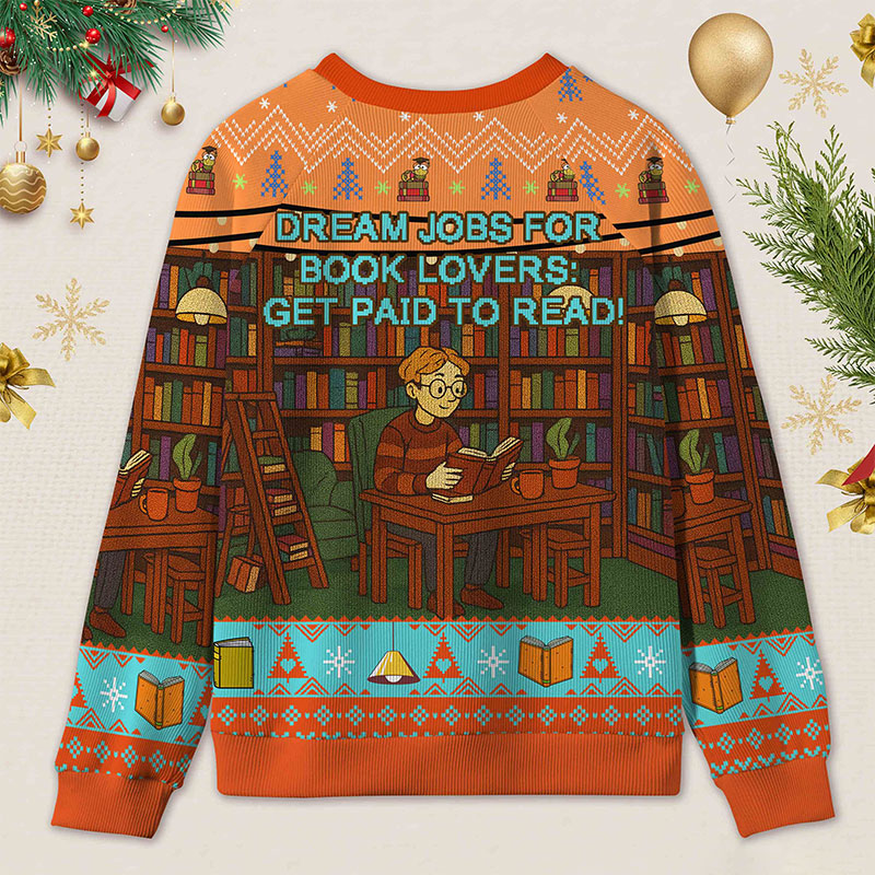 Personalized Library Interpretation Ugly Sweater Holiday Gift for Book Lovers