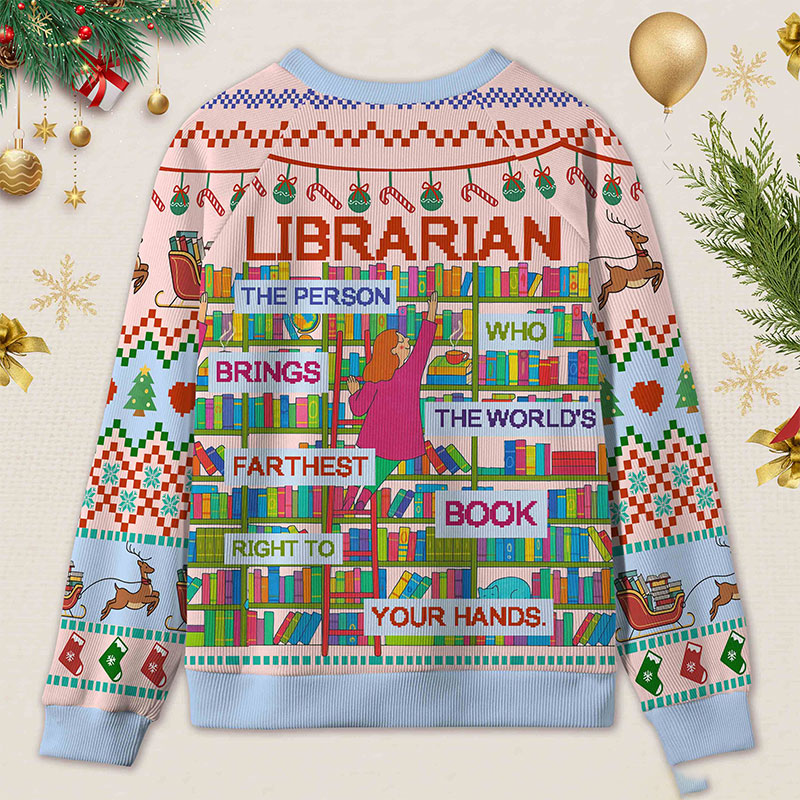 Personalized Librarian Tribute Ugly Sweater Office Holiday Party Gift for librarian