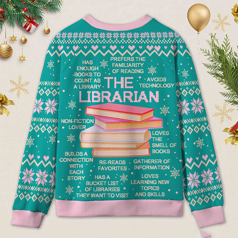 Personalized Librarian Book Spirit Ugly Sweater Holiday Gift for Librarians