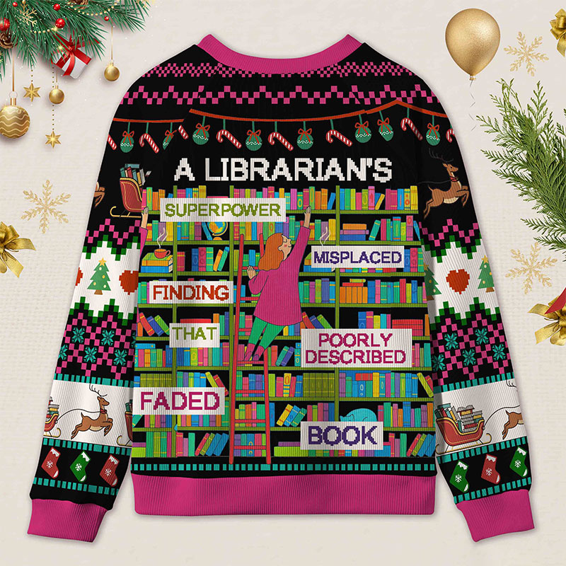 Personalized Librarian Superpowers Funny Ugly Sweater Office Holiday Party Gift for librarian