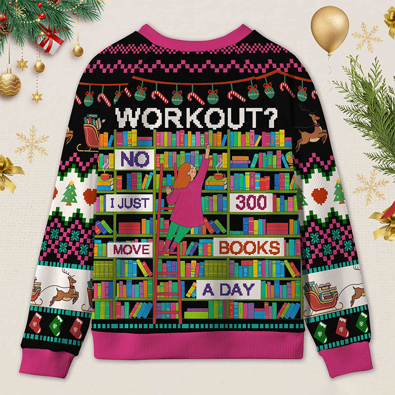 Personalized Book Lifting Workout Humor Ugly Sweater Office Holiday Party Gift for librarian