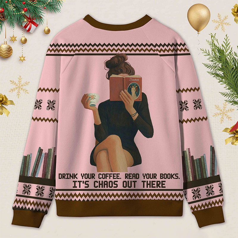 Personalized Bookish Barista Tranquil Reading Ugly Sweater Holiday Gift for Book Lovers