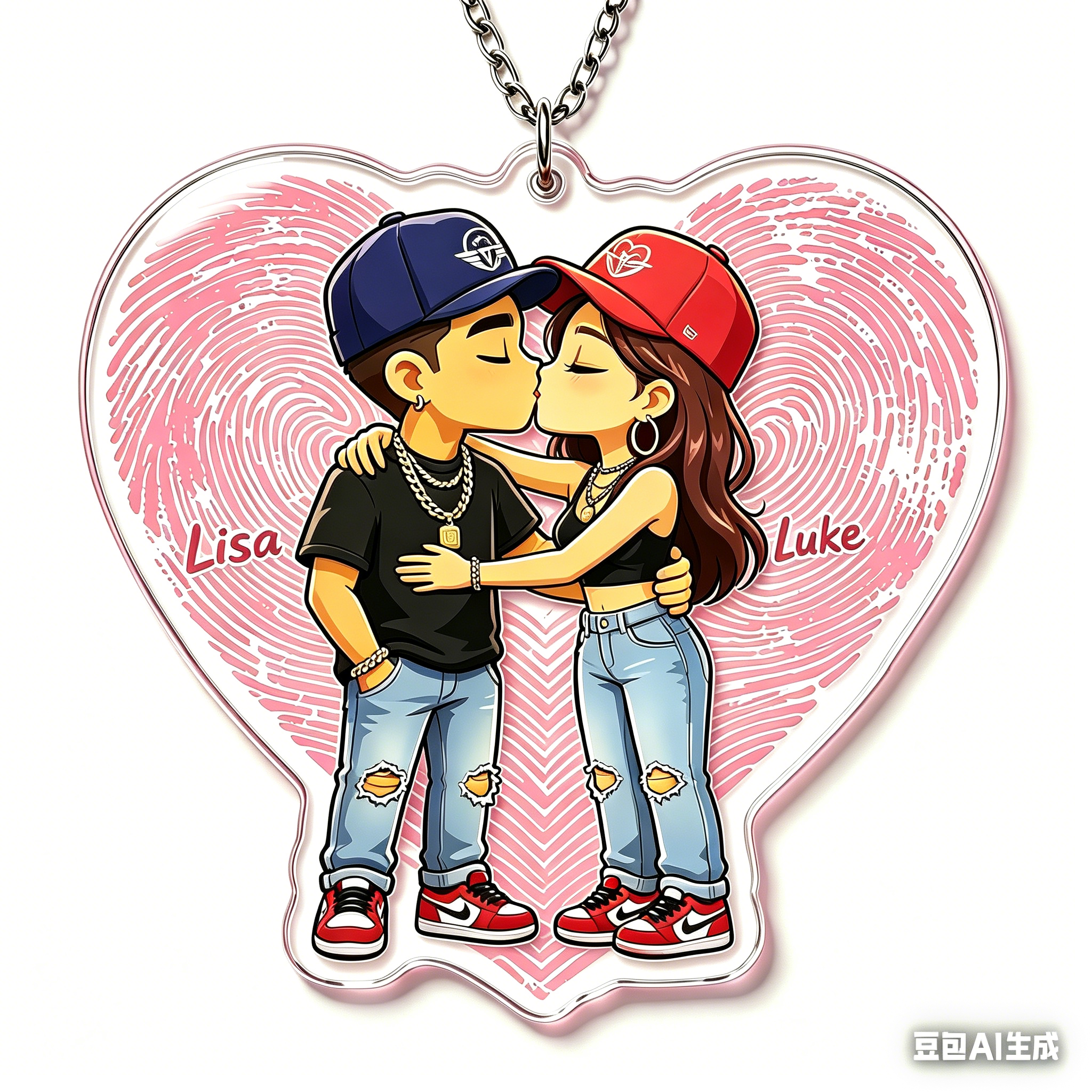 Personalized Hip Hop Cartoon Character Couple Keychain with Name Y2K Couple 