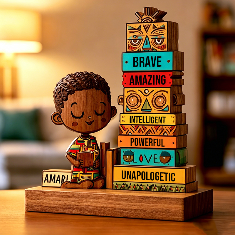 Personalized Wooden Affirmation Plaque Custom Name Empowerment Blocks for Kids, Brave & Unapologetic Book Lover Decor