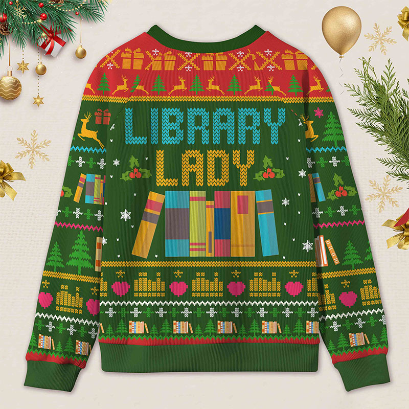 Personalized Library Themed Ugly Sweater Holiday Gift for Librarians
