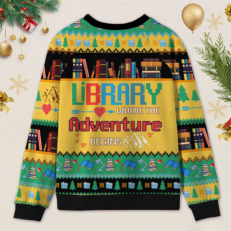 Personalized Library Adventure Ugly Sweater Holiday Gift for Librarians