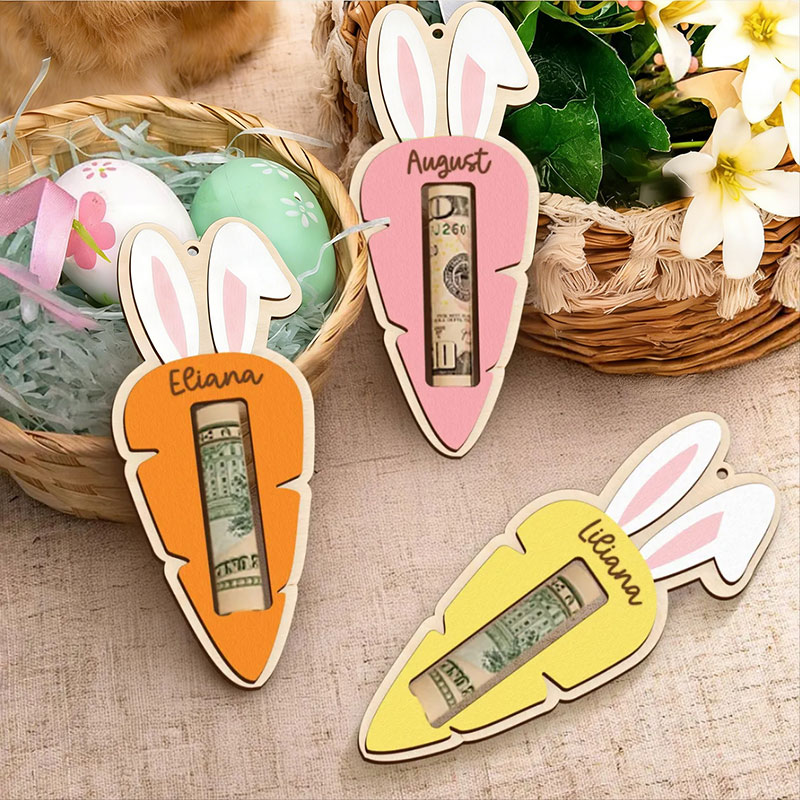 Personalized Easter Carrot Money Holder Bunny Ear Cash Gift Tag for Kids Easter Baskets