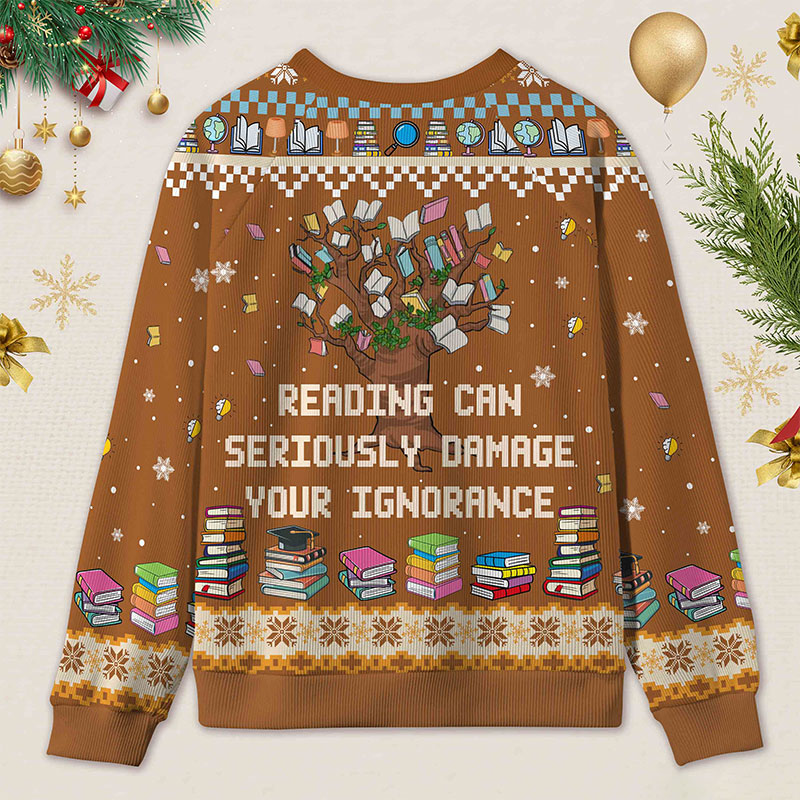 Personalized Funny Library Ugly Sweater Holiday Gift for Book Lovers