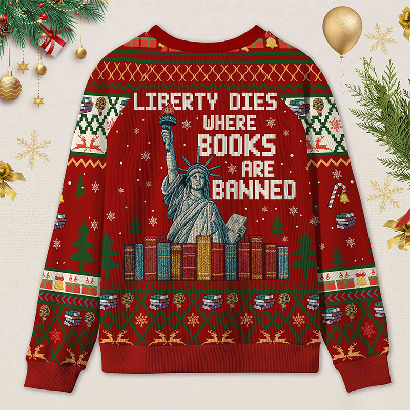 Personalized Freedom to Read Defiant Ugly Sweater Holiday Gift for Book Lovers