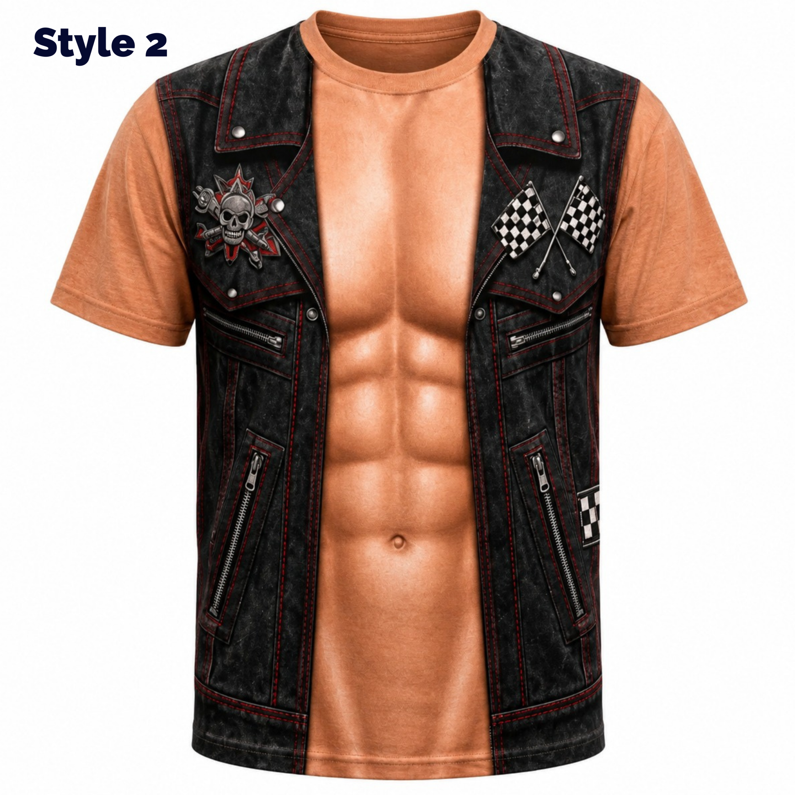 3D Realistic 6 Pack Abs Optical Illusion T Shirt for Men, Biker Faux Leather Vest Graphic Short Sleeve Tee