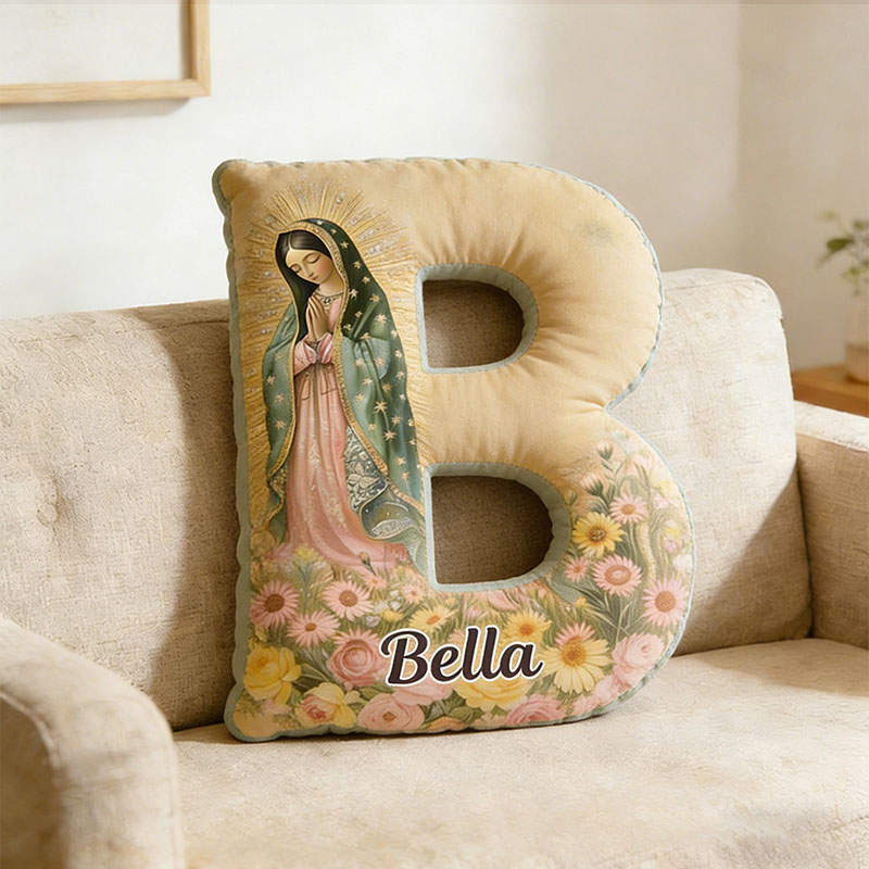 Personalized Our Lady of Guadalupe Letter Pillow with Custom Name Religious Home Decor Catholic Gift for Women Graphic 3D Print Pillow