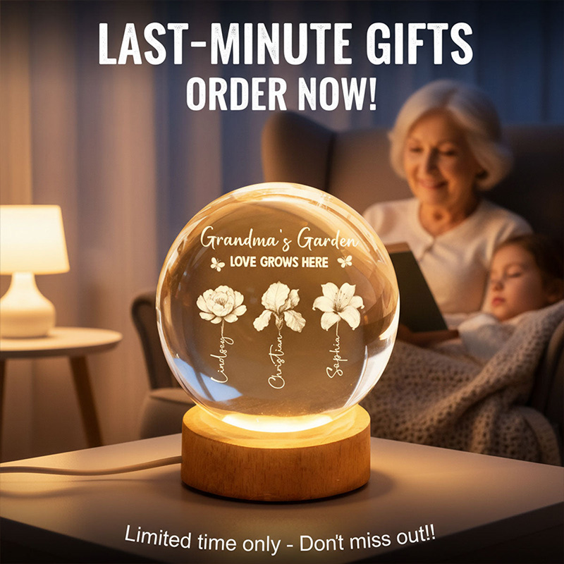Personalized Grandma's Garden 3D Effect Birth Month Flowers Crystal Ball LED Night Light Birthday Mother's Day Gift for Grandma