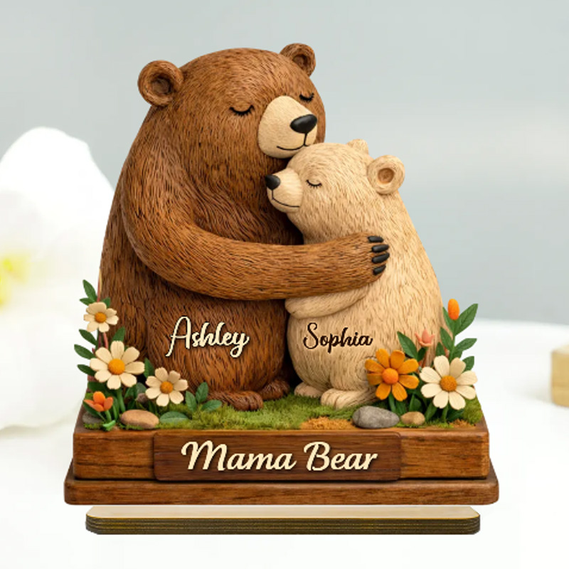 Personalized Mama Bear 2-Layered Wooden Plaque Birthday Mother's Day Gift for Mom Grandma