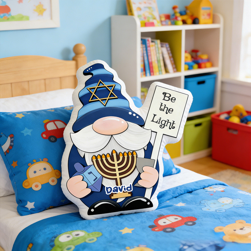 Personalized Hanukkah Gnome be the Light Pillow with Custom Name Religious Home Decor Happy Hanukkah Gift for Jewish Family