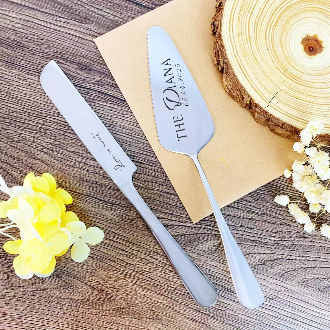 Personalized Rose Gold Wedding Cake Knife Server Set Engraved Cake Cutting Utensils Perfect for Weddings Anniversaries Engagements