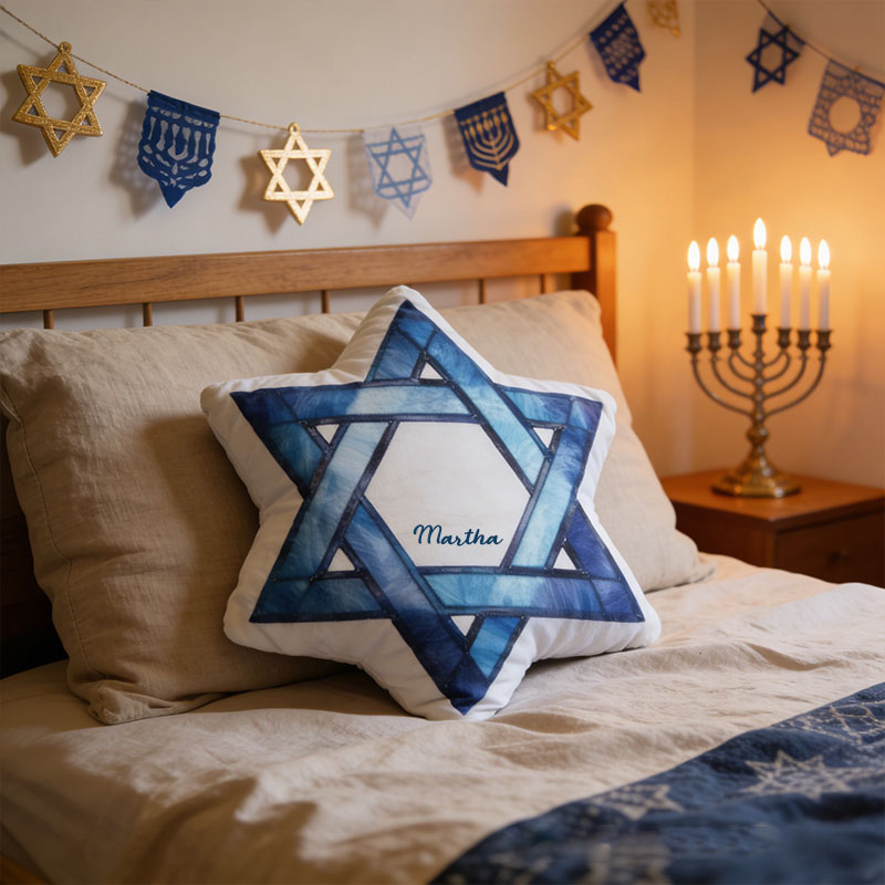 Personalized Star of David Pillow with Custom Name Cute Jewish Holiday Decoration Festive Home Decor Happy Hanukkah Gift Religious Gift