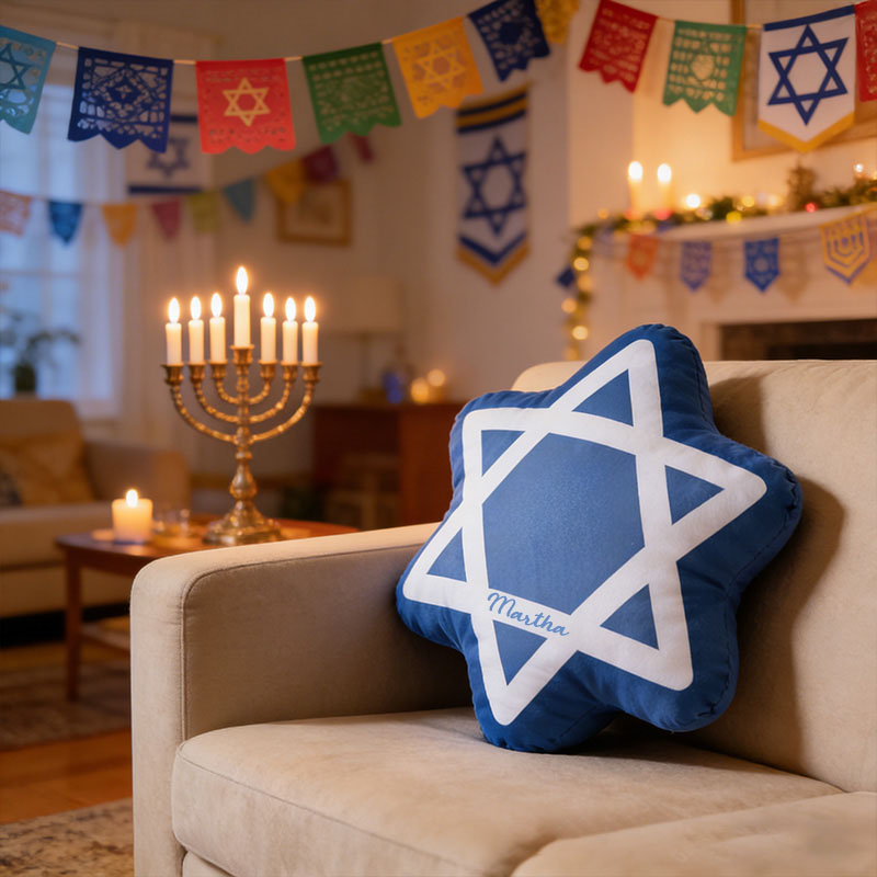 Personalized Hanukkah Pillow Star of David Pillow with Name Jewish Holiday Decoration Festive Home Decor Religious Gift Hanukkah Gift 