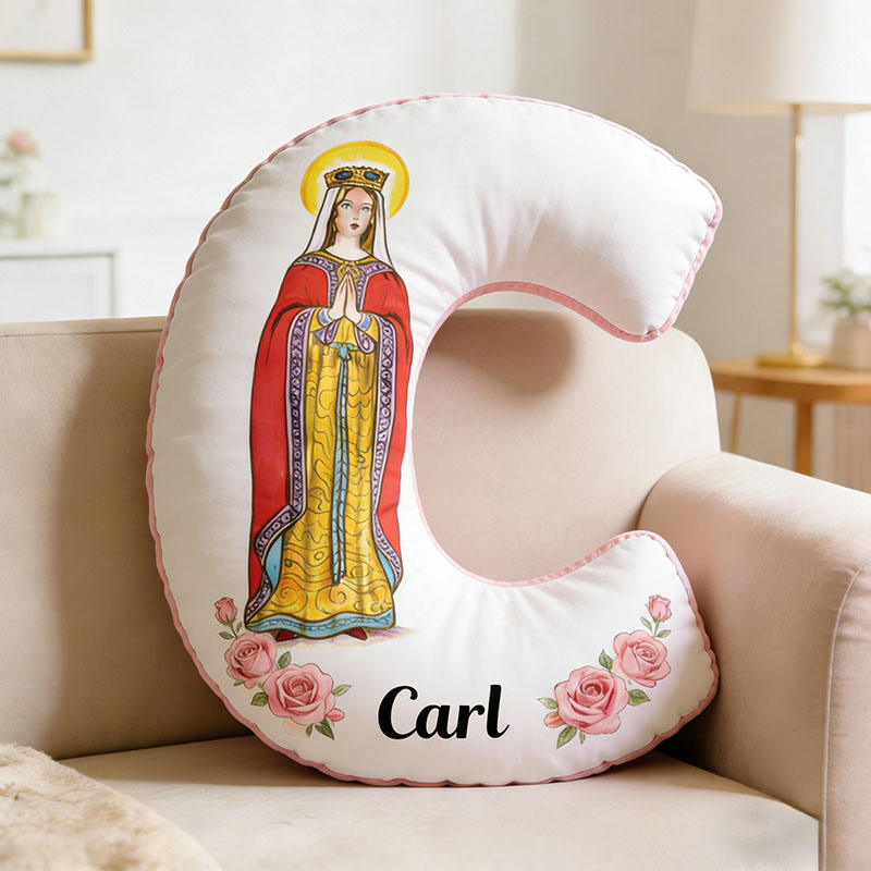 Personalized Saint Amelia Pink Rose Letter Pillow with Name Home Decor Catholic Gift Religious Gift for Women Graphic 3D Print Pillow