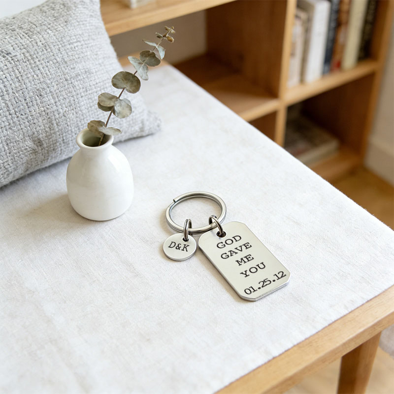 Personalized God Gave me you Keychain with Intial and Date Key Accessories Wedding Gift Religious Gift for Couple