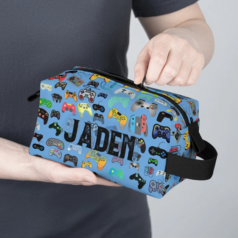 Personalized Game Controller Toiletry Bag Accessory Pouch Custom Name Travel Bag for Geek Lover