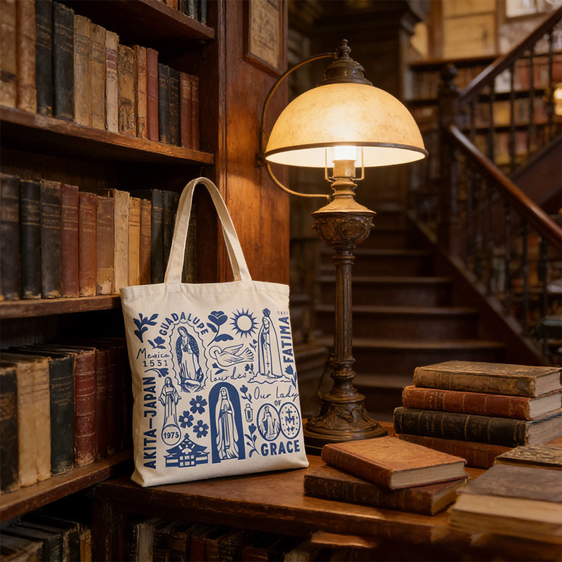 Personalized Catholic Virgin Mary Canvas Tote Bag with Name Daily Use Our Lady Bag Vintage Catholic Tote Bag Christian Gift for Women and Girls