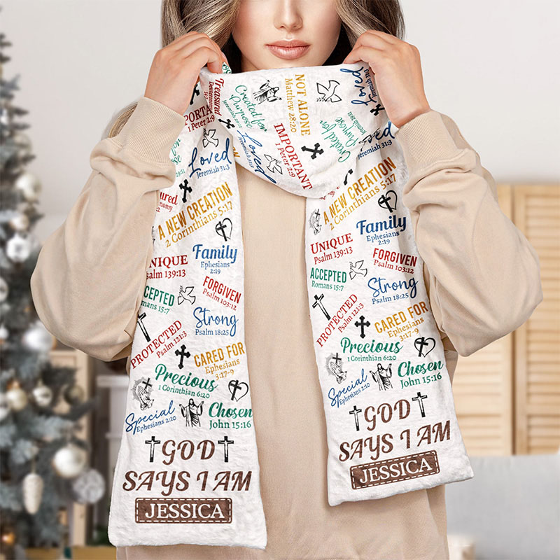 Personalized God Says i am Bible Verses Affirmation Scarf with Custom Name Religious Gift Faith Gift for Christians