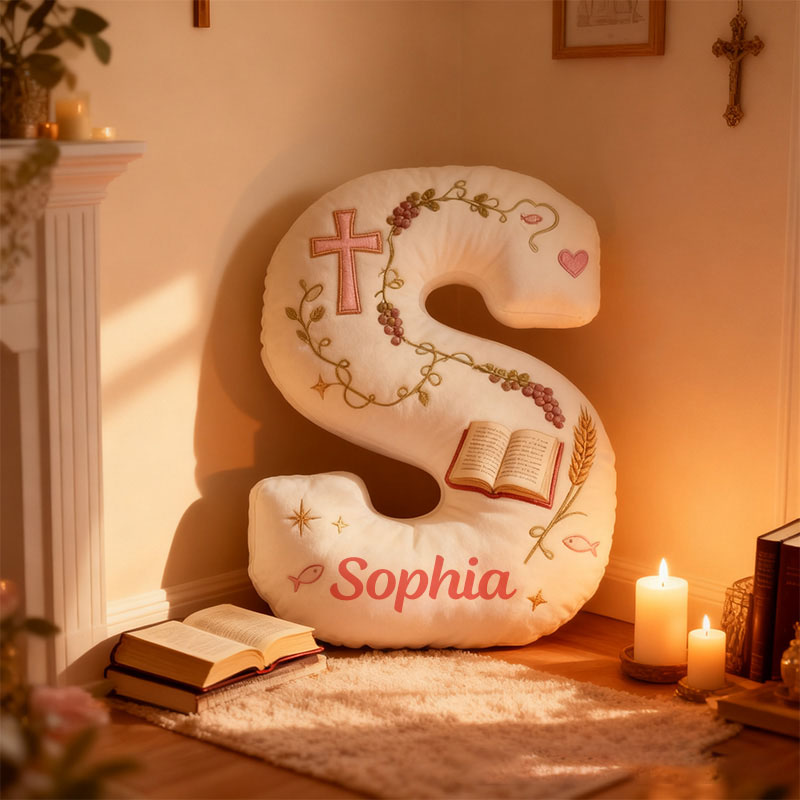 Personalized Cross Bible Letter Pillow with Custom Name Home Decor Graphic 3D Print Pillow Religious Faith Gift for Christians Christmas Gift