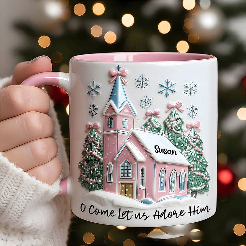Personalized Come Let us Adore him Ceramic Mug with Name Religious Inspirational Gift Christian Gift Christmas Gift for Women and Girls