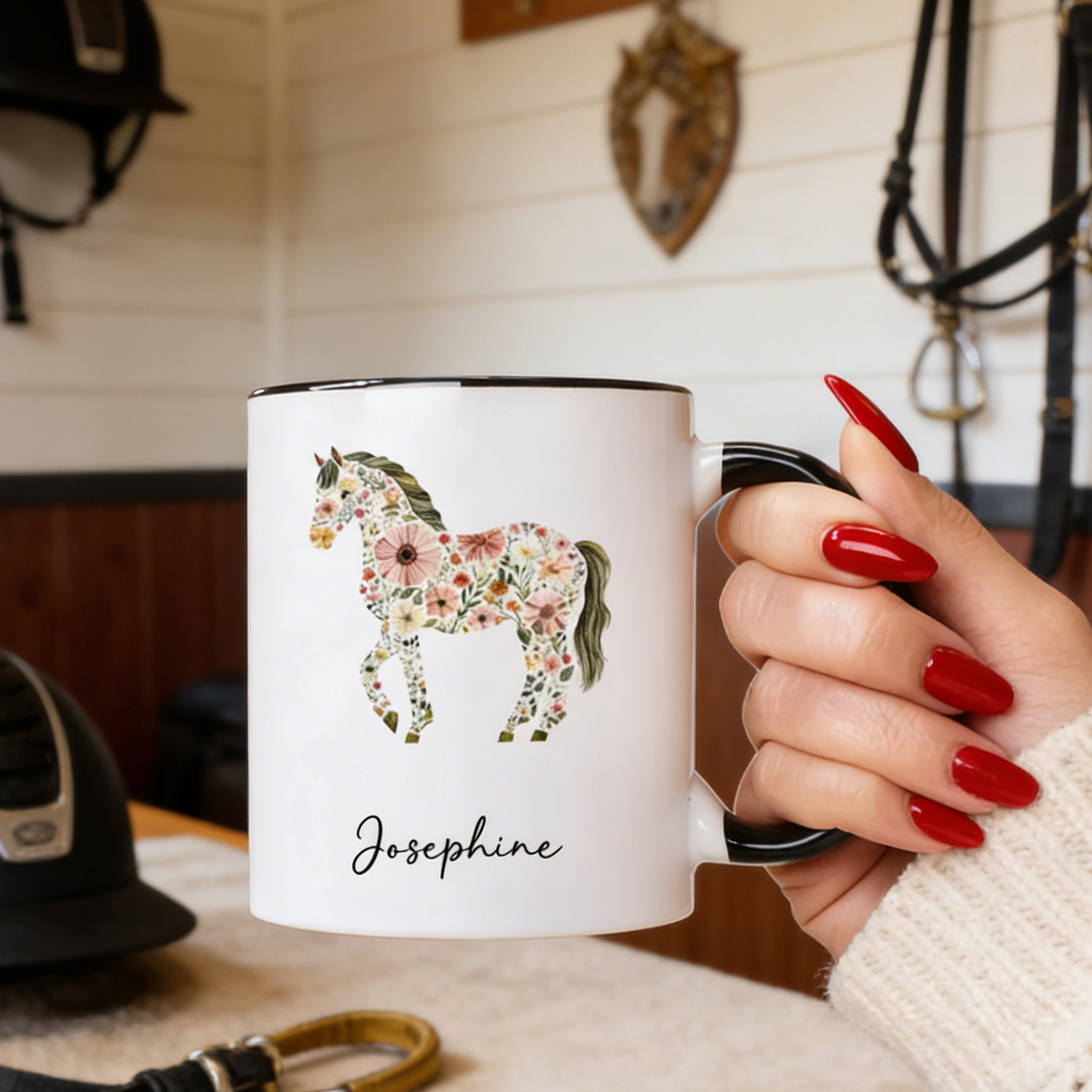 Personalized Floral Horse Coffee Cup Custom Colt Tea Cup Horse Mama Horse Lover Gift for Riding Lovers
