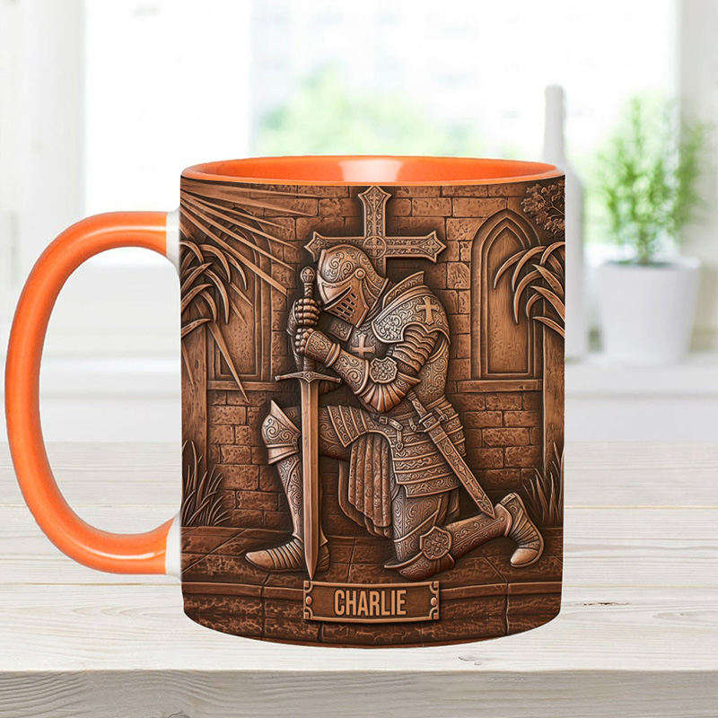 Personalized Knight Of God Ceramic Mug with Custom Name Religious Inspirational Gift Christian Gift for Men