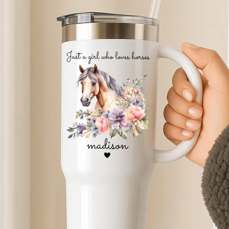 Personalized Horse Tumbler Just a Girl Who Loves Horses Tumbler Name Equestrian Gift for Riding Lover
